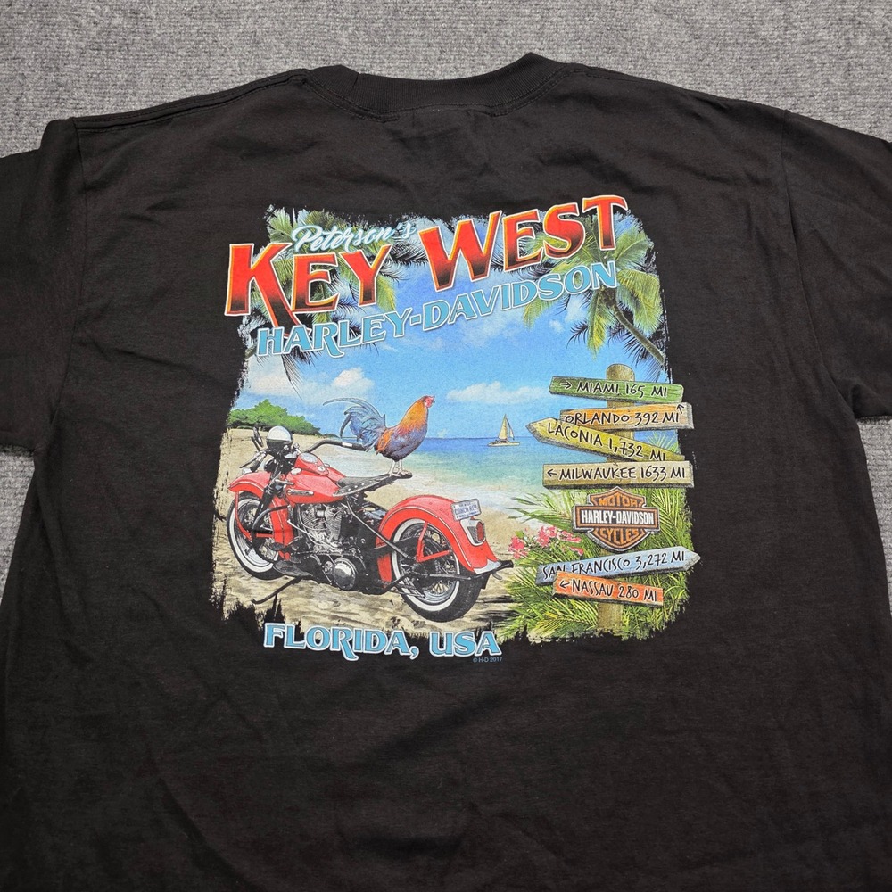 Harley-Davidson Key West Florida Peterson's T-Shirt Mens Medium Black Graphic